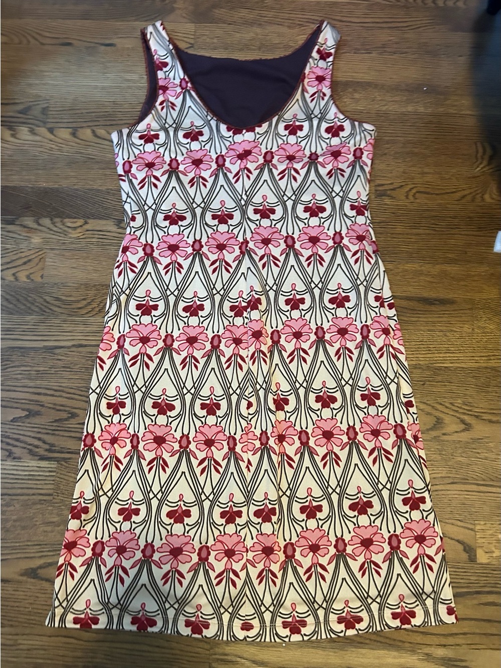 Sleeveless Pink Floral Midi Dress with Cream Base reversible - Picture 7 of 14